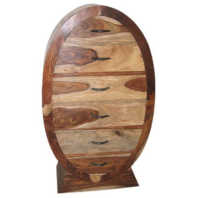 Natural Shesham Wood Oval Cabinet - Click Image to Close